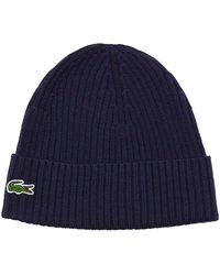 Lacoste - Ribbed Wool Beanie - Lyst
