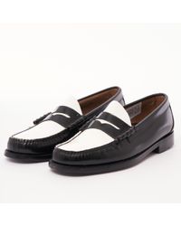 bass black and white loafers