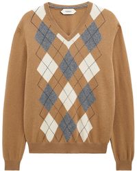Pringle of Scotland - V-Neck Cashmere Argyle Jumper - Lyst