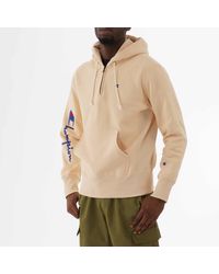 Champion Half Zip Logo Reverse Weave Hoodie - Natural