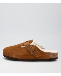 Birkenstock - Boston Shearling Nar Bk Suede Leather Sandals - Lyst