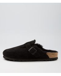 Birkenstock - Boston Shearling Nar Bk Suede Leather Sandals - Lyst