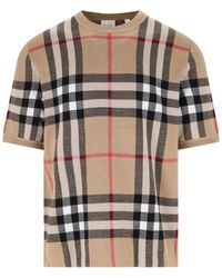 Burberry - Check Motif Wool T-shirt - Lyst