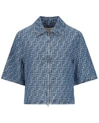 Fendi - Giacca Zip Crop In Denim Chambray "Ff" - Lyst