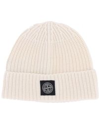 Stone Island - Virgin Wool Logo Beanie - Lyst