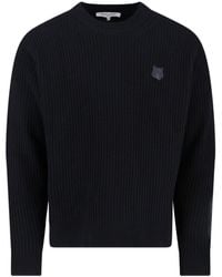 Maison Kitsuné - Ribbed Knit Sweater With Cropped Fit And Embroidered Emblem - Lyst