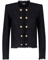 Balmain - Tailored Wool-Blend Jacket With Sculpted Structure - Lyst