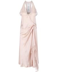 Maison Margiela - Draped Satin Midi Dress With Lace Trims - Lyst