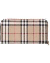 Burberry - Check Pattern Zip-Around Wallet - Lyst