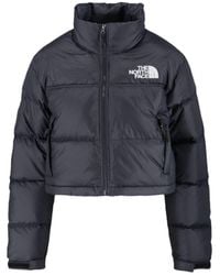 The North Face - Short Down Jacket With Detachable Hood And Embroidered Logos - Lyst