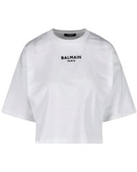 Balmain - Oversized Cropped Logo T-Shirt - Lyst