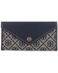 Tory Burch - Leather And T Monogram Fabric Wallet - Lyst