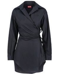 DIESEL - Asymmetric Wrap Midi Shirt Dress With Tone-On-Tone Embroidery - Lyst