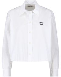 Miu Miu - Camicia Crop Logo - Lyst