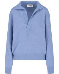Victoria Beckham - Muted Periwinkle Fine-Knit Sweater With V-Neckline - Lyst