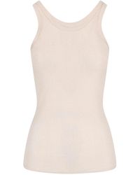 Lemaire - Cream Ribbed Silk Blend Minimalist Top - Lyst