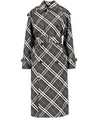 Burberry - 'check' Double-breasted Midi Trench Coat - Lyst