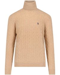 Polo Ralph Lauren - Cable Knit Turtleneck Sweater With Embroidered Logo - Lyst