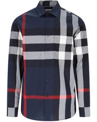 Burberry - Camicia blu con bottoni - Lyst