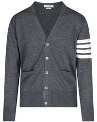 Thom Browne - Virgin Wool Cardigan With Iconic 4-Bar Intarsia - Lyst