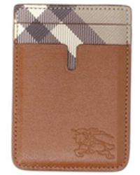 Burberry - Check Trim Leather Card Holder - Lyst