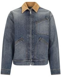 McQueen - Washed Ddenim Jacket With Suede Collar - Lyst
