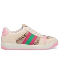 Gucci - Screener Web Stripe Leather Trainers - Lyst