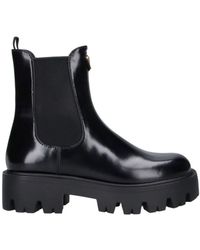 Prada - Brushed Leather Ankle Boots - Lyst