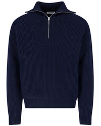 Jil Sander - Half-Zip Ribbed Knit Sweater With Wide Collar - Lyst