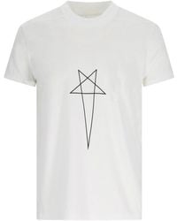Rick Owens - Magliette in cotone bianca con dettaglio logo - Lyst