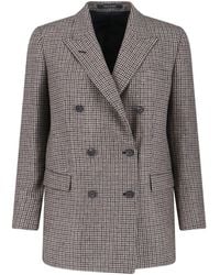 Tagliatore - Double-Breasted Houndstooth Jacket With Tailored Silhouette - Lyst