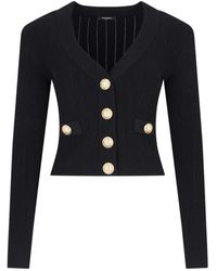 Balmain - Cardigan Crop In Maglia - Lyst