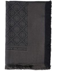 Tory Burch - Monogram Jacquard Fringe Scarf - Lyst