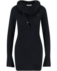 The Attico - Asymmetrical Collar Dress With Logo Embroidery - Lyst