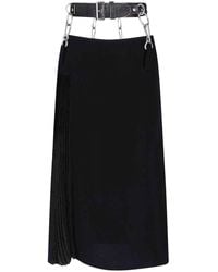 Prada - Pleated Midi Skirt With Belt - Lyst