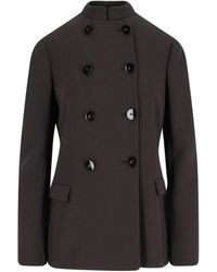 Giorgio Armani - Double-Breasted Virgin Wool Blazer, Crew Neck - Lyst
