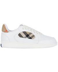 Burberry - Low-Top Leather Sneakers With Check Detail - Lyst