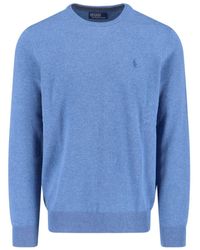Polo Ralph Lauren - Crewneck Sweater With Ribbed Cuffs And Subtle Embroidery - Lyst