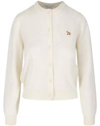 Maison Kitsuné - Cream Baby Fox Merino Wool Cardigan - Lyst