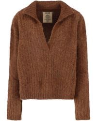 Uma Wang - Cropped Alpaca Blend Sweater With Deep V-Neckline And Long Sleeves - Lyst