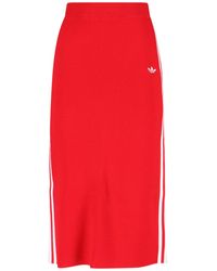 adidas - 'Knit 3-Stripes' Midi Skirt - Lyst