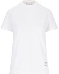 Thom Browne - Cotton T-Shirt With Logo And Tricolor Detail - Lyst