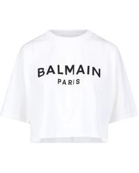 Balmain - Crop Logo T-Shirt - Lyst