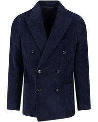 Lardini - Double-Breasted Velvet Blazer - Lyst