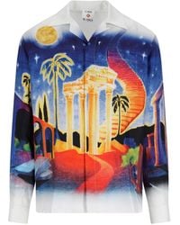 CASABLANCA - Midnight Acropolis Silk Shirt With Camp Collar - Lyst