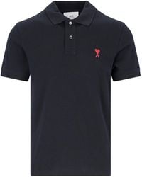 Ami Paris - Minimalist Polo Shirt With Crew Neckline - Lyst