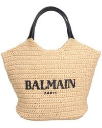 Balmain - Borsa Tote Logo In Rafia - Lyst