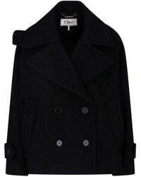 Chloé - Double-Breasted Wool Blend Coat - Lyst
