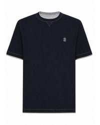Brunello Cucinelli - Cotton T-shirt With Front Logo And Contrasting Trim - Lyst
