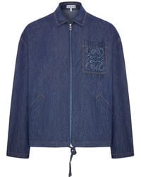 Loewe - Zip-Up Denim Jacket With Embroidered Pocket - Lyst